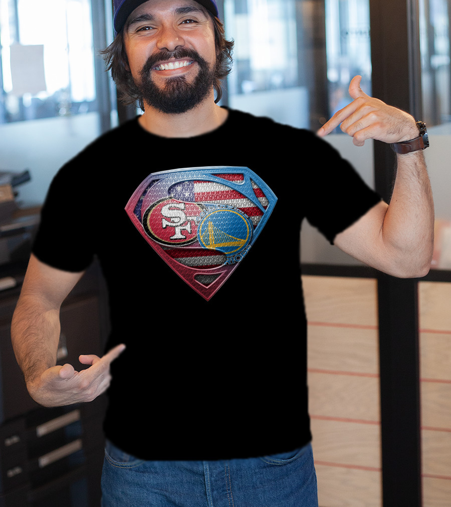 San Francisco 49ers And Golden State Warriors Super Shield American Flag T-Shirt