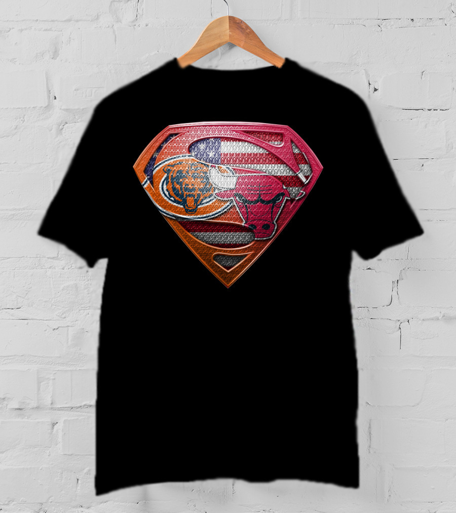 Chicago Bears Bulls Superman American Flag T-Shirt