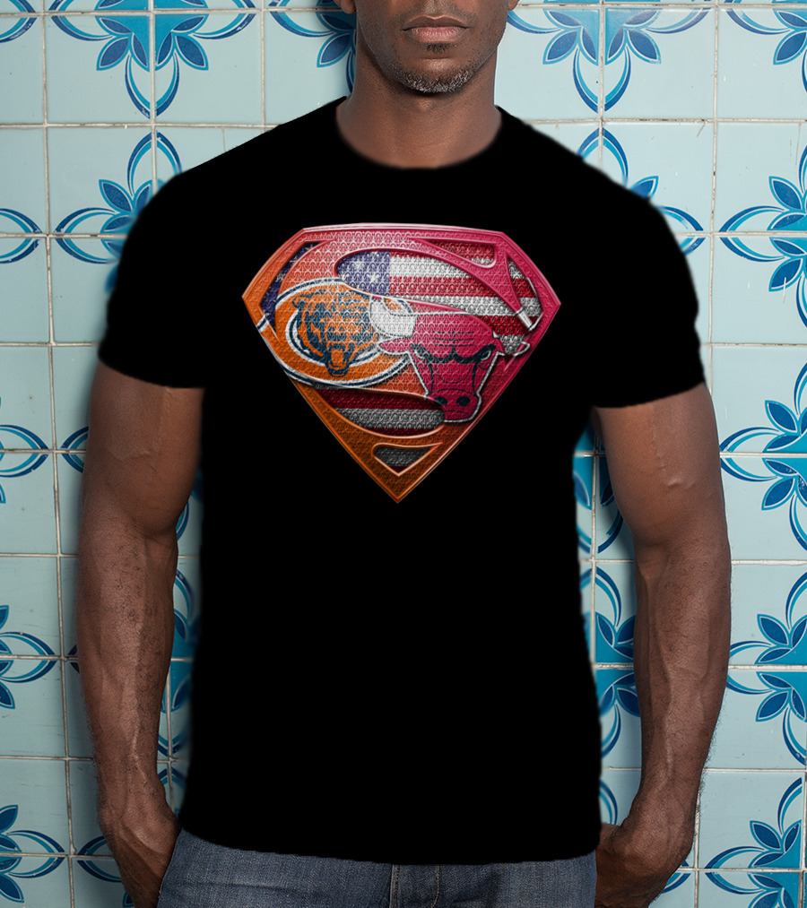 Chicago Bears Bulls Superman American Flag T-Shirt