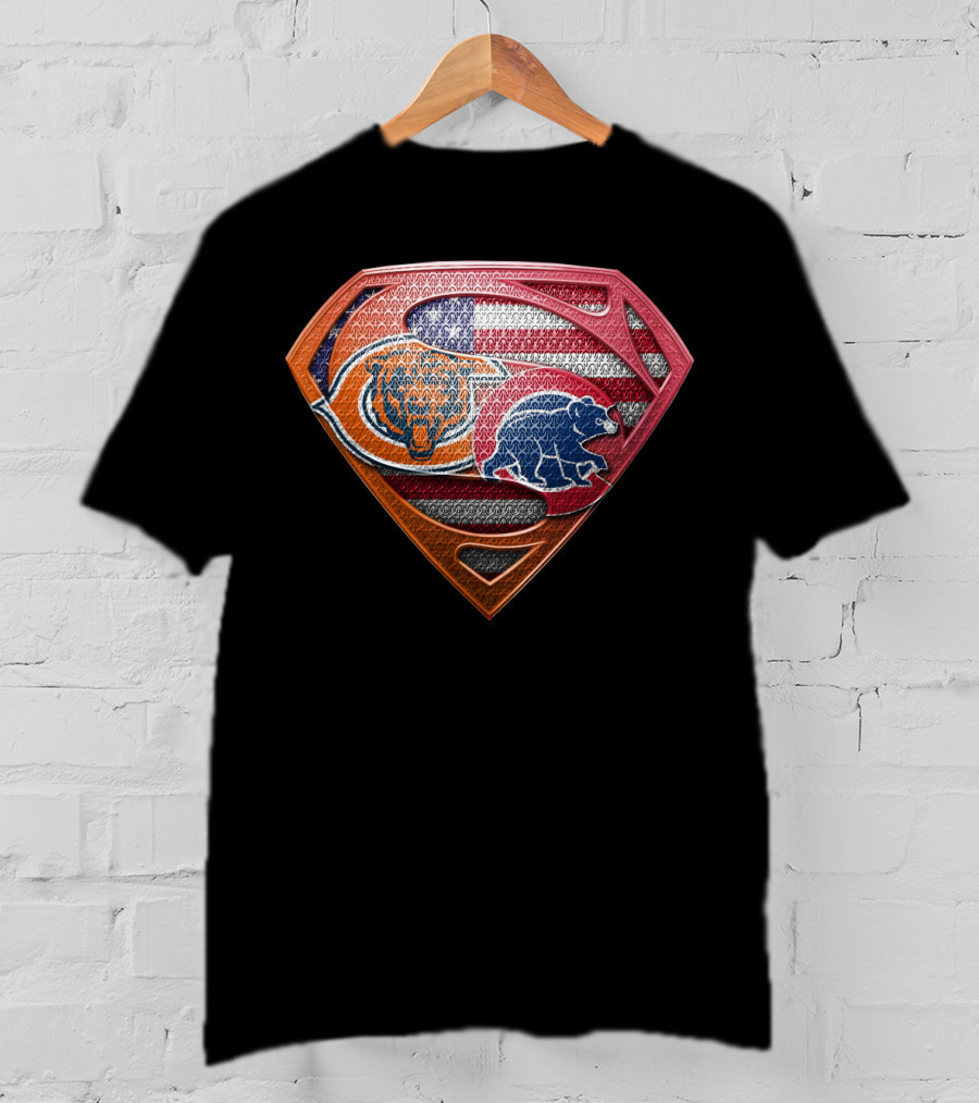 Chicago Bears Superman Shield American Flag T-Shirt