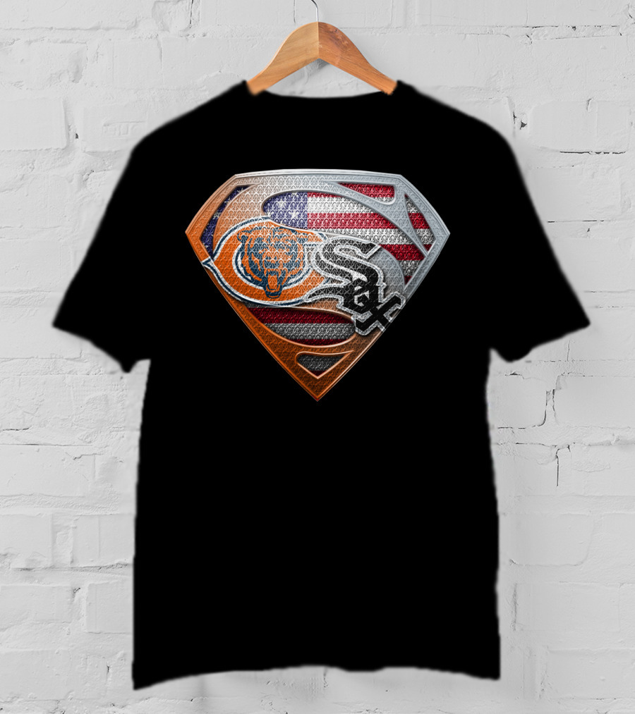 Chicago Bears White Sox American Flag Superman Shield T-Shirt