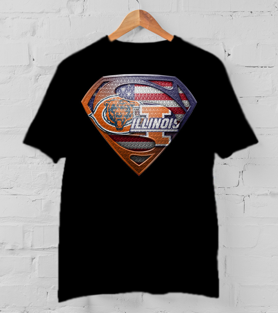 Illinois Bears American Flag Superman T-Shirt