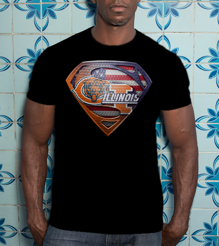 Illinois Bears American Flag Superman T-Shirt