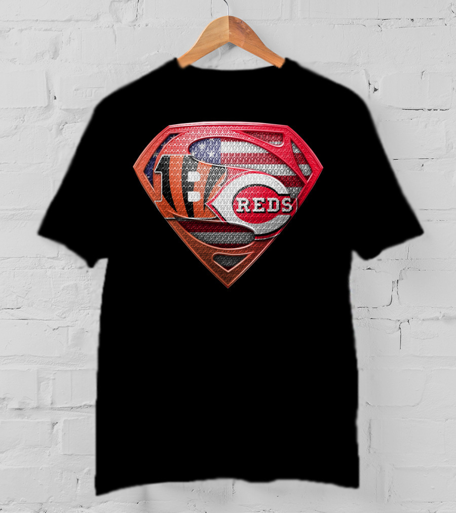 Reds Bengals Superman Usa Flag T-Shirt