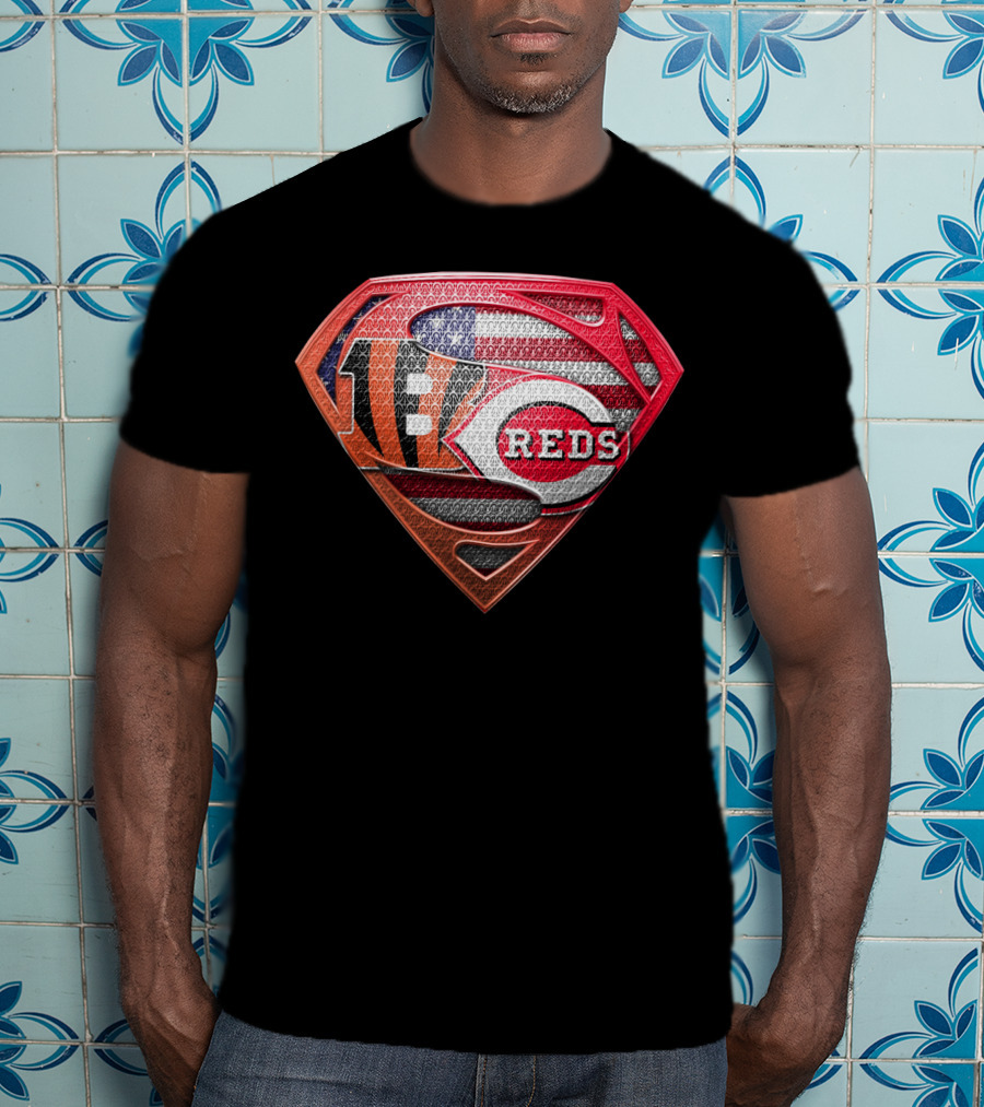 Reds Bengals Superman Usa Flag T-Shirt