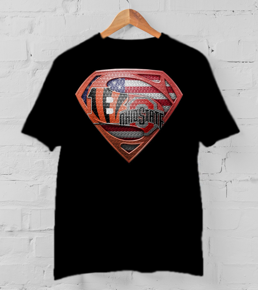 Superman Ohio State Bengals American Flag Fan T-Shirt