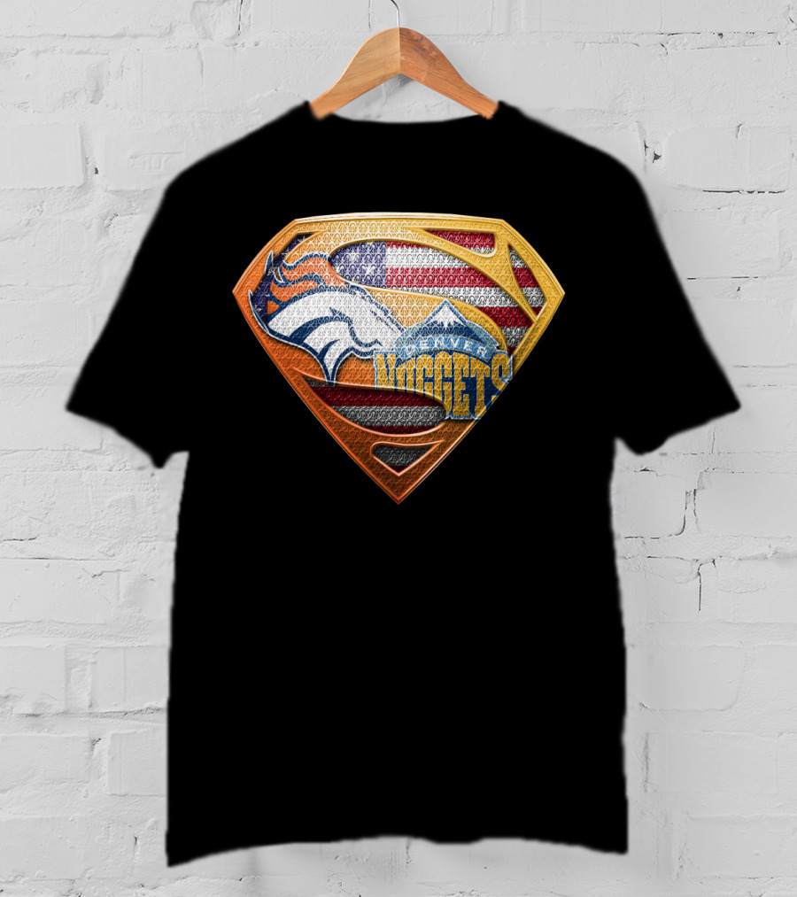 Denver Broncos Nuggets American Flag Superman Shield T-Shirt