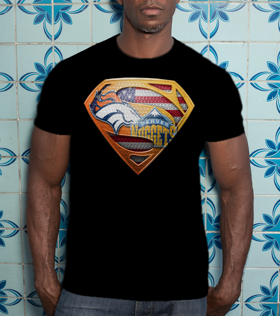 Denver Broncos Nuggets American Flag Superman Shield T-Shirt