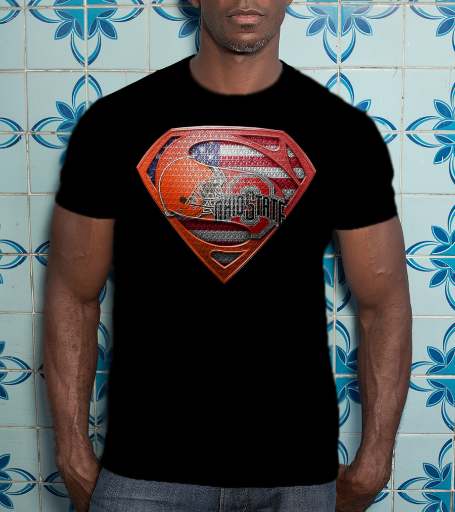 Ohio State Football Superman Shield With American Flag T-Shirt