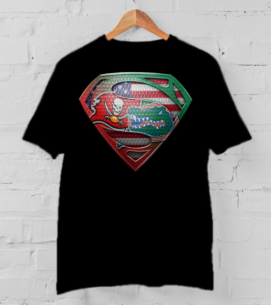 Buccaneers Gators Superman Shield American Mexican Flag Fusion T-Shirt