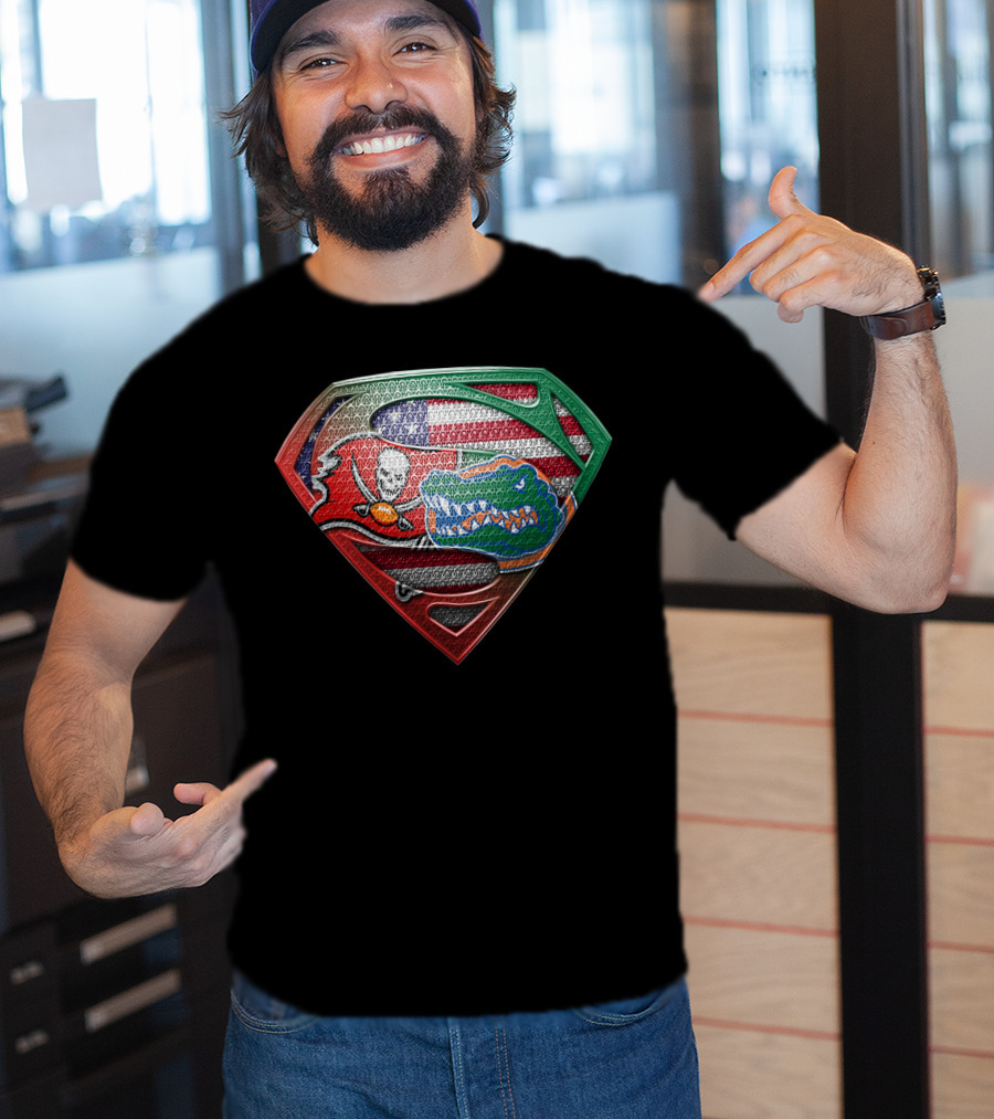 Buccaneers Gators Superman Shield American Mexican Flag Fusion T-Shirt