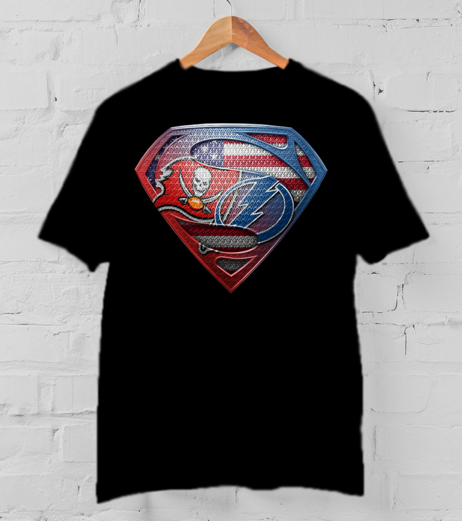 Tampa Bay Buccaneers Lightning American Flag Superman Symbol T-Shirt