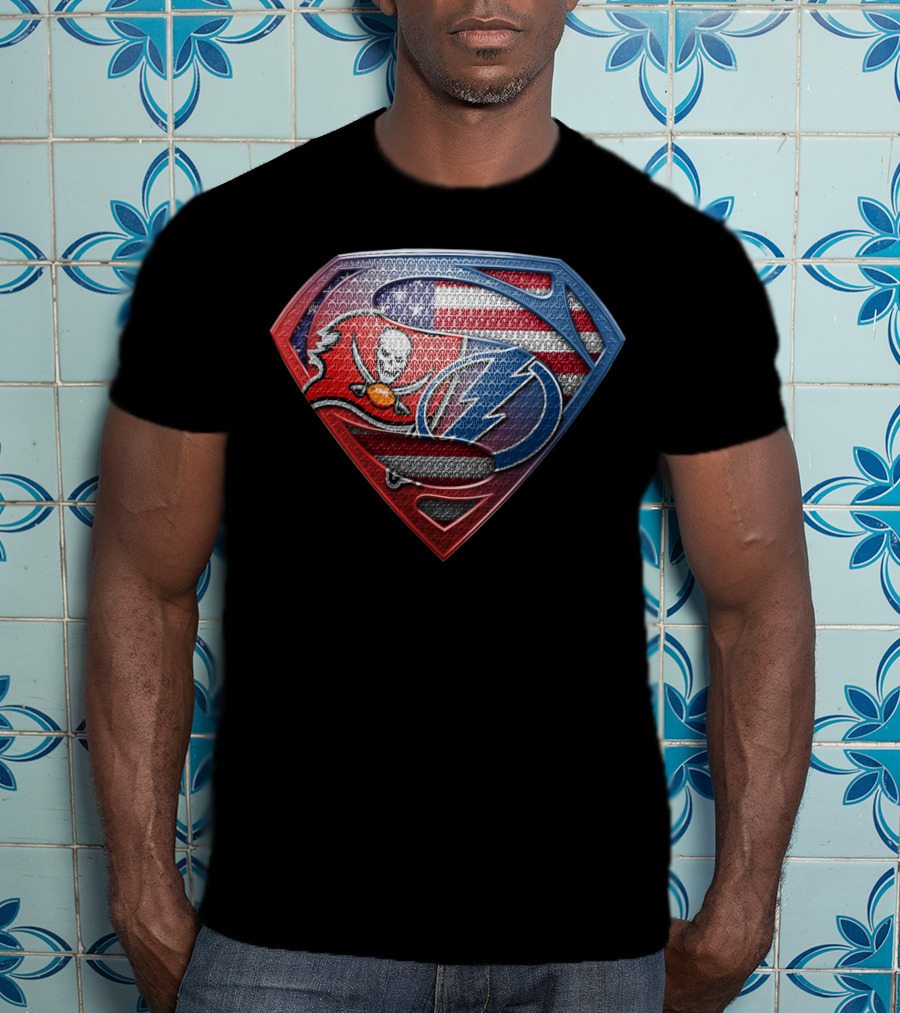 Tampa Bay Buccaneers Lightning American Flag Superman Symbol T-Shirt