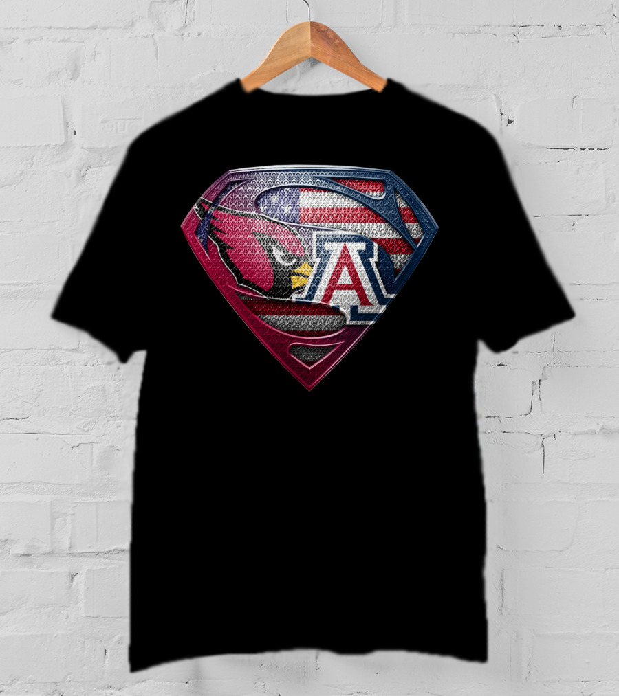 Arizona Cardinals Usa Flag Arizona Wildcats Superman Shield T-Shirt