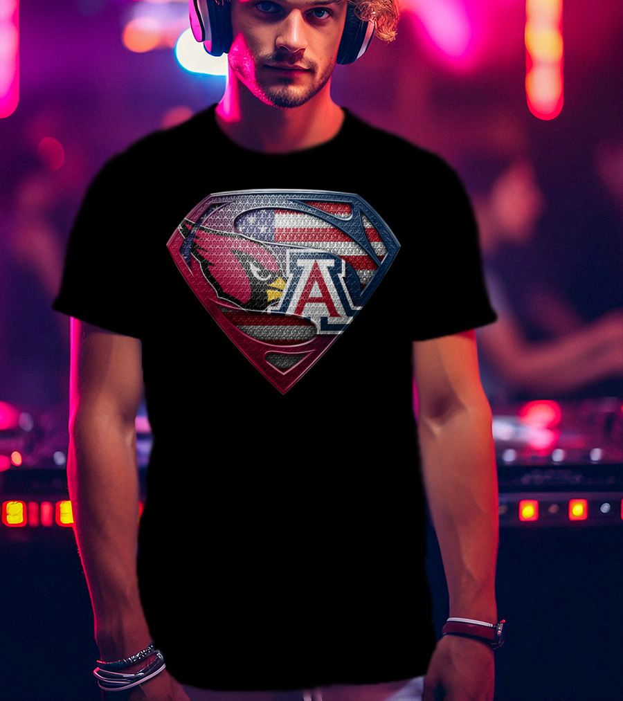 Arizona Cardinals Usa Flag Arizona Wildcats Superman Shield T-Shirt