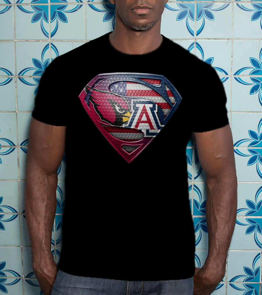 Arizona Cardinals Usa Flag Arizona Wildcats Superman Shield T-Shirt