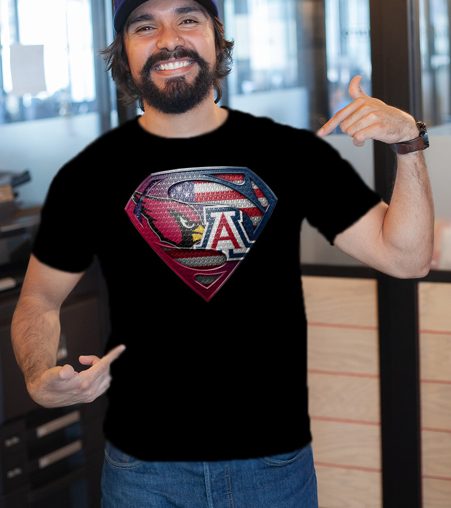 Arizona Cardinals Usa Flag Arizona Wildcats Superman Shield T-Shirt