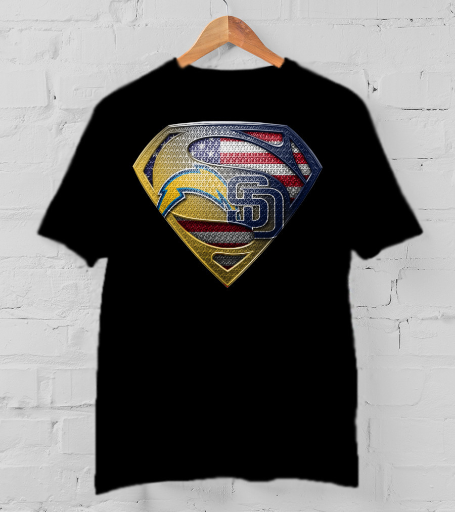 Superman Logo With San Diego Chargers And Padres Usa Flag Elements T-Shirt