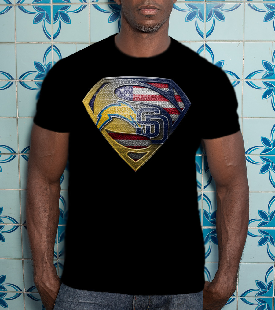 Superman Logo With San Diego Chargers And Padres Usa Flag Elements T-Shirt