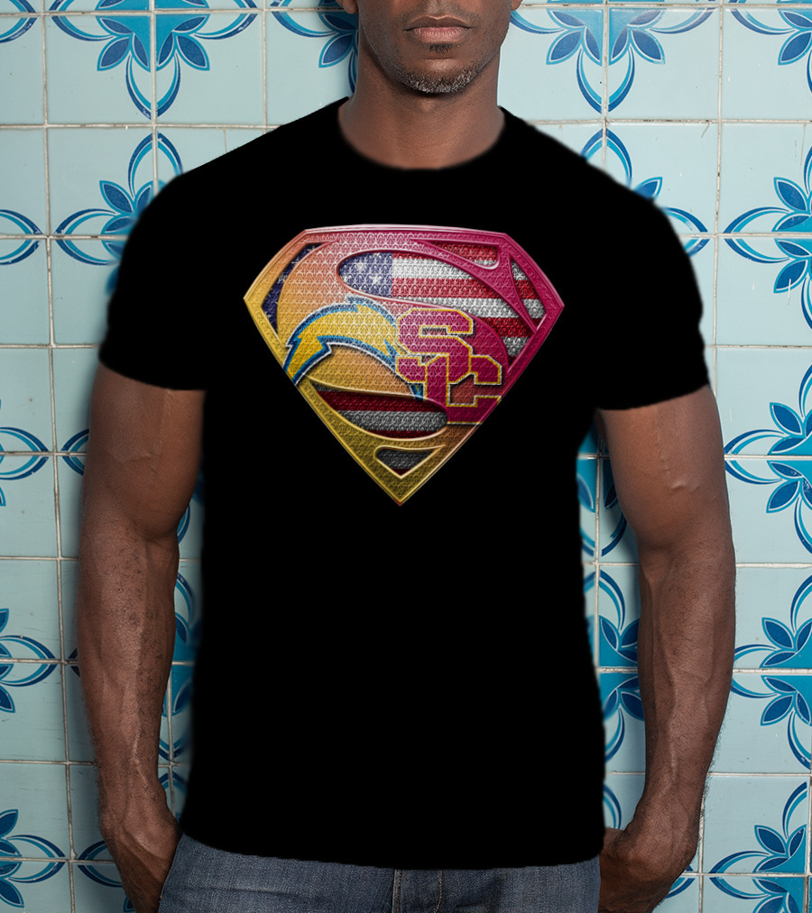 Us Flag Superman Logo Chargers Usc Football Team Colors T-Shirt