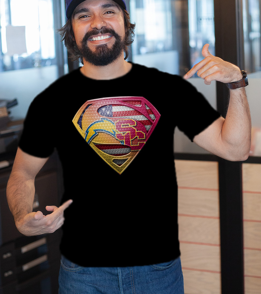 Us Flag Superman Logo Chargers Usc Football Team Colors T-Shirt
