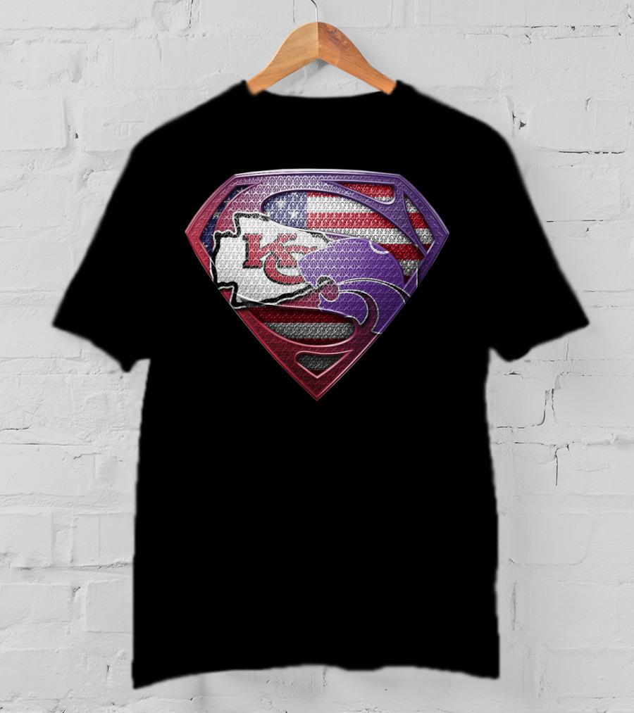 Kansas City Chiefs Kansas State Wildcats American Flag Superman T-Shirt