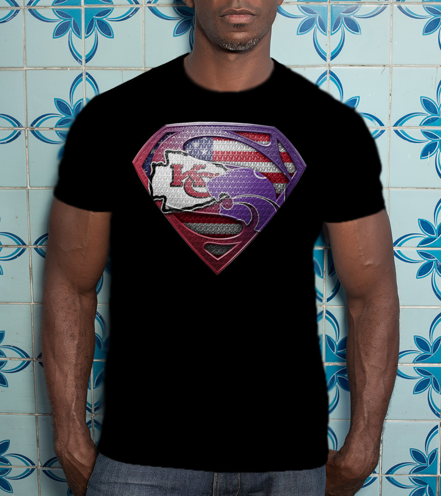 Kansas City Chiefs Kansas State Wildcats American Flag Superman T-Shirt