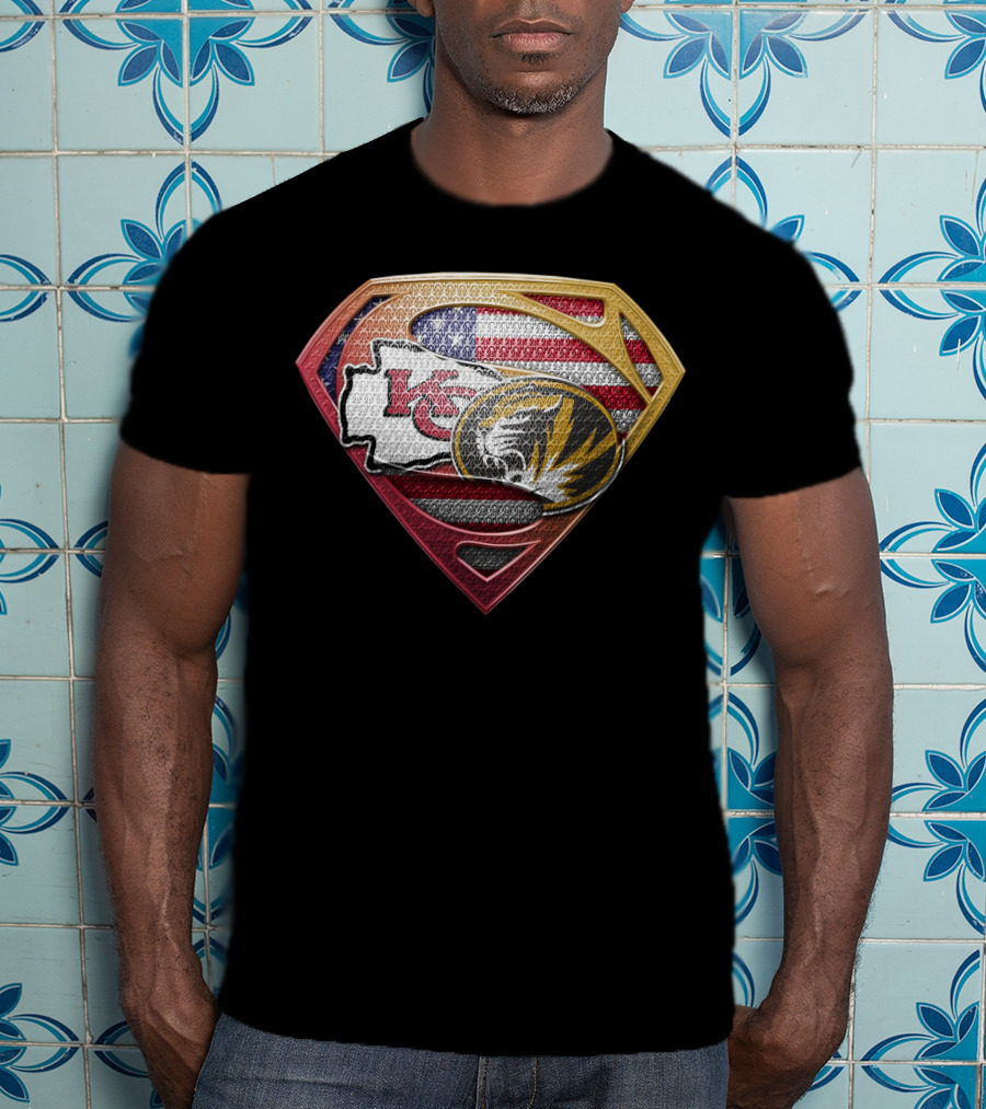 Missouri Chiefs Tigers Super Shield Usa Flag T-Shirt