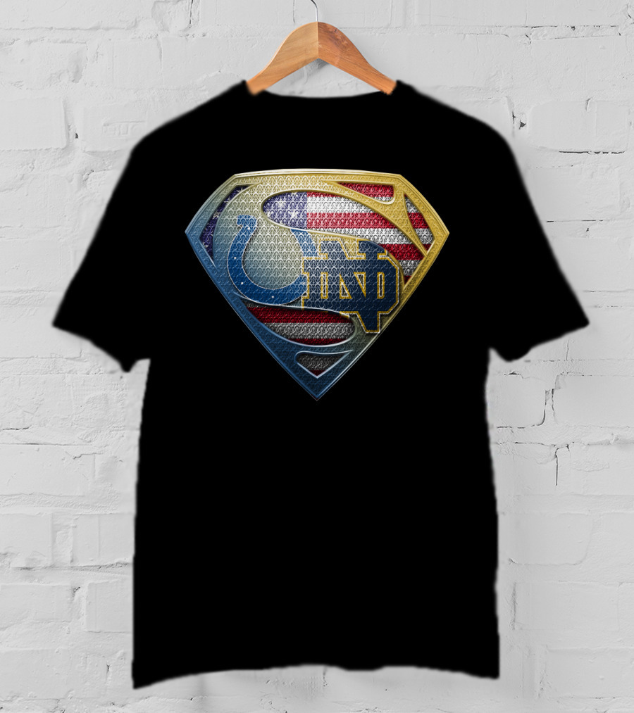 Indianapolis Colts Notre Dame Fighting Irish Superman Shield American Flag T-Shirt
