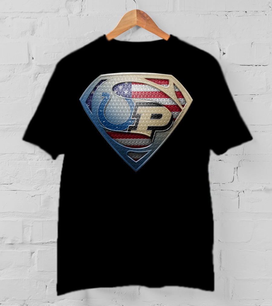 Indianapolis Colts Purdue Boilermakers Usa Flag Superman Shield T-Shirt