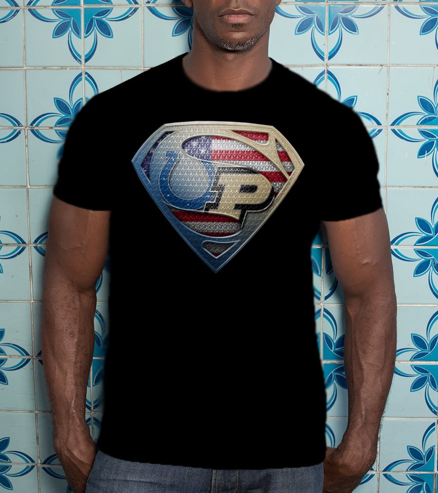 Indianapolis Colts Purdue Boilermakers Usa Flag Superman Shield T-Shirt