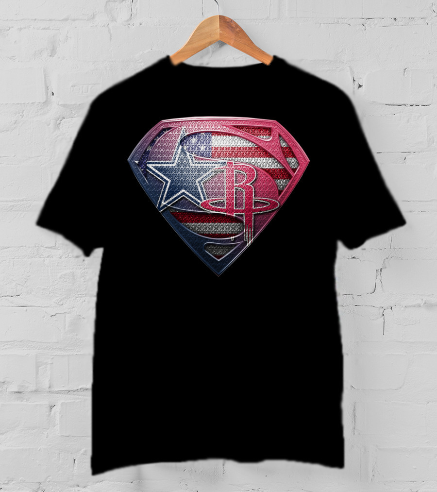 Superman Houston Rockets American Flag Shield Star T-Shirt