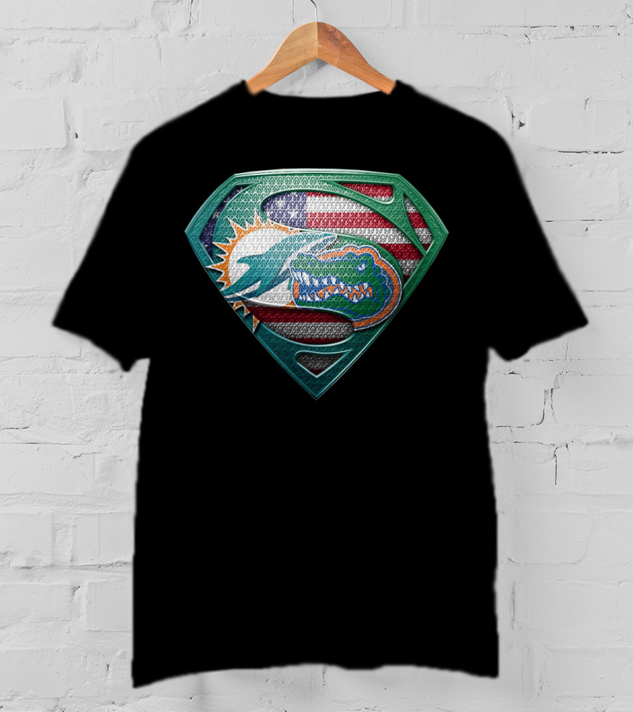 Miami Dolphins Florida Gators Superman Logo American Flag T-Shirt