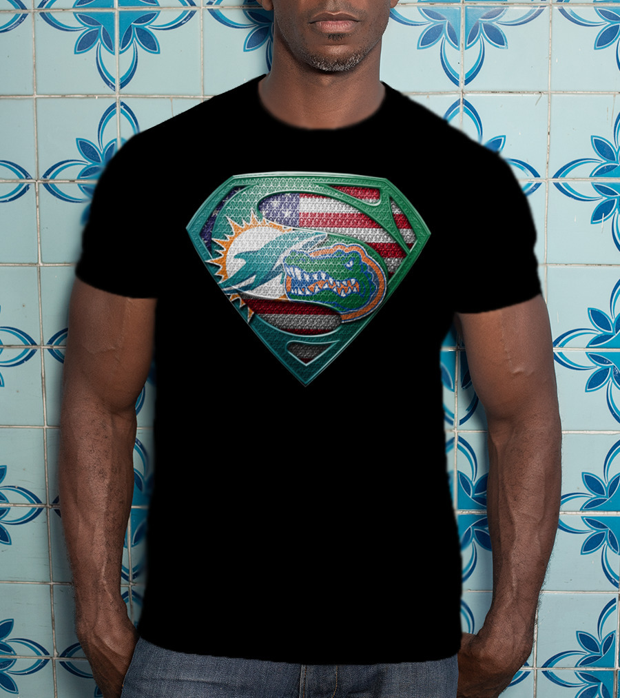 Miami Dolphins Florida Gators Superman Logo American Flag T-Shirt