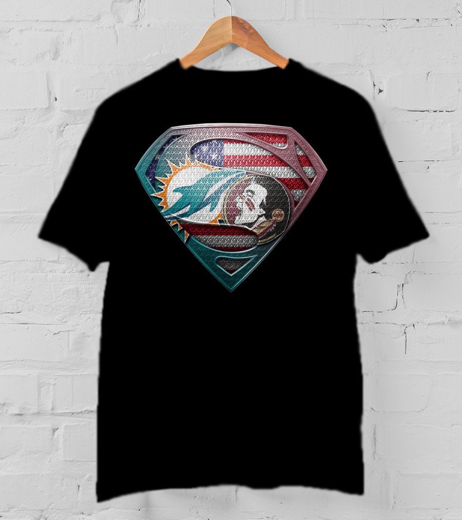 Miami Dolphins Superman American Flag Tribute T-Shirt