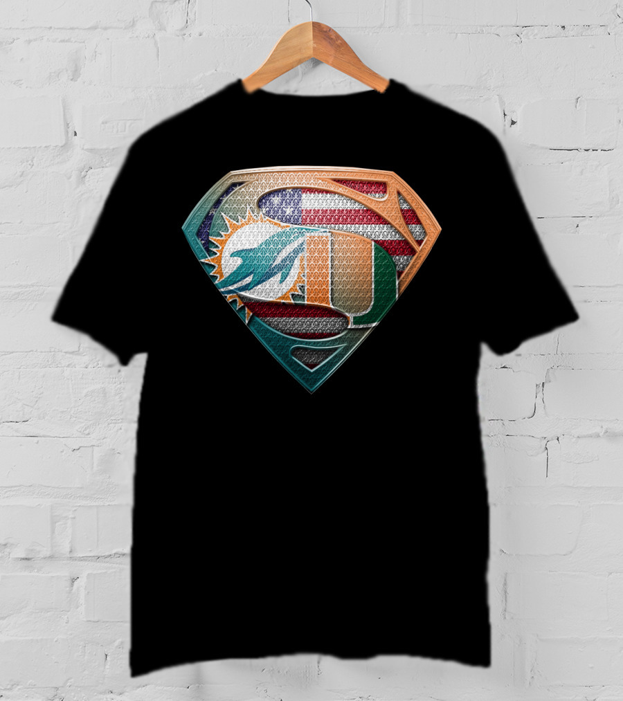 Miami Dolphins Hurricanes American Flag Superman T-Shirt