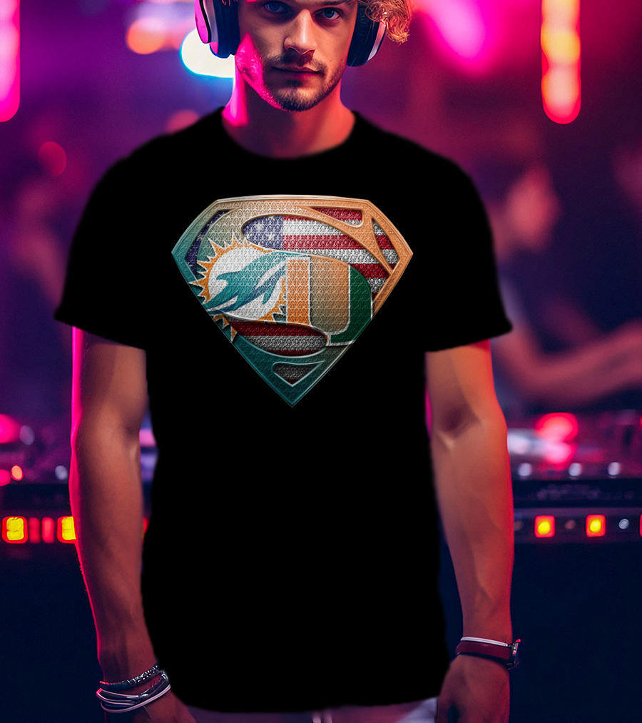 Miami Dolphins Hurricanes American Flag Superman T-Shirt