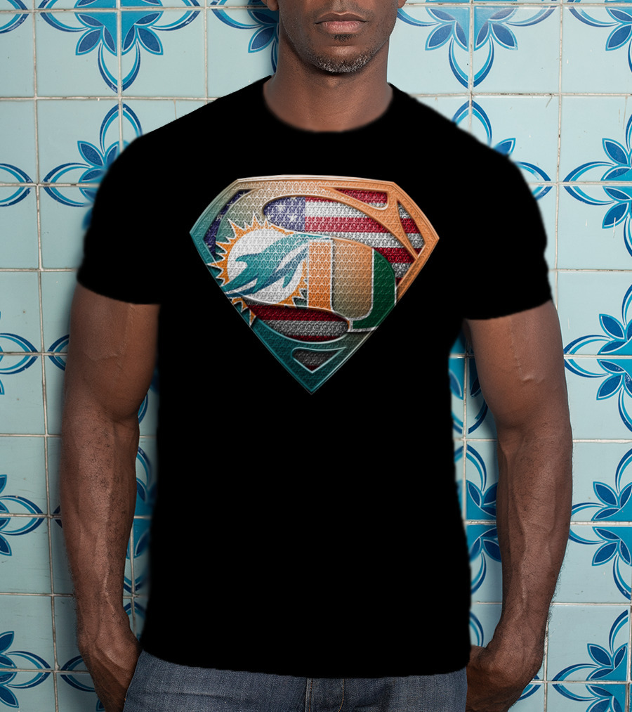 Miami Dolphins Hurricanes American Flag Superman T-Shirt