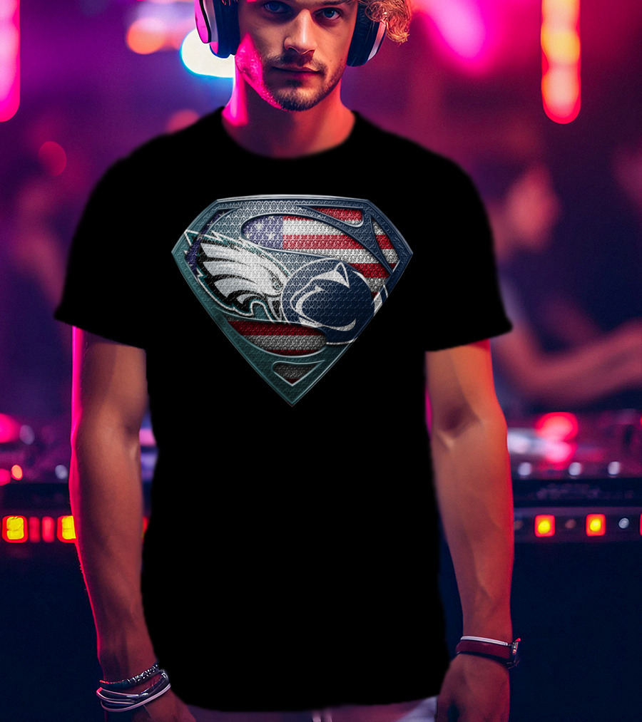 Superman Crest Philadelphia Eagles Penn State American Flag T-Shirt