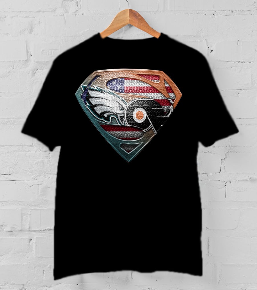 Superman Shield American Flag Philadelphia Eagles Flyers Logo Fusion T-Shirt