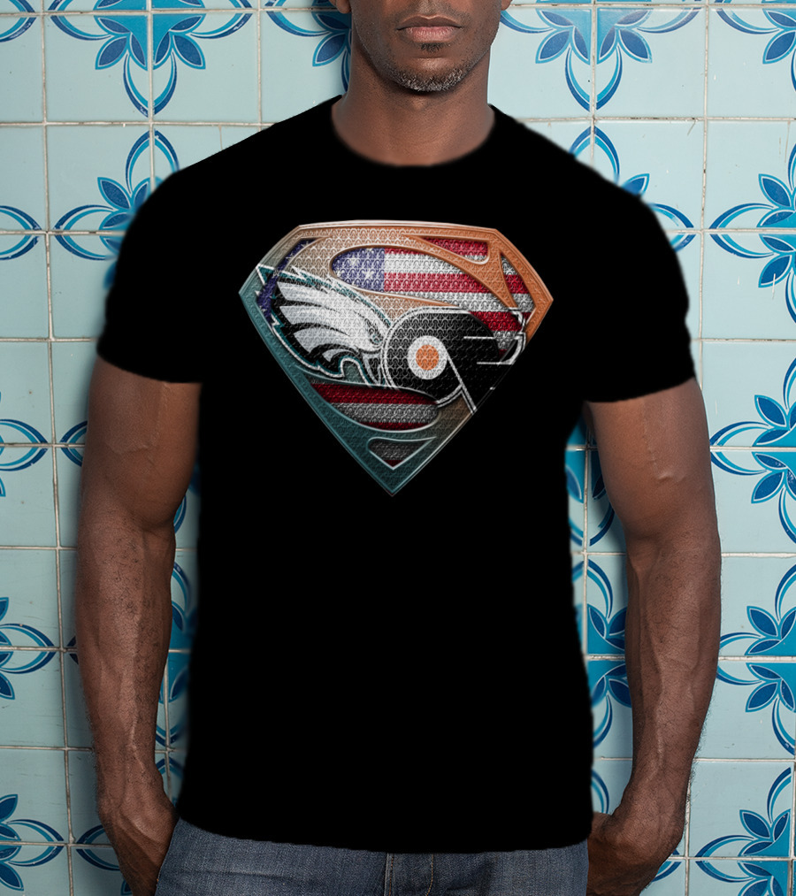 Superman Shield American Flag Philadelphia Eagles Flyers Logo Fusion T-Shirt