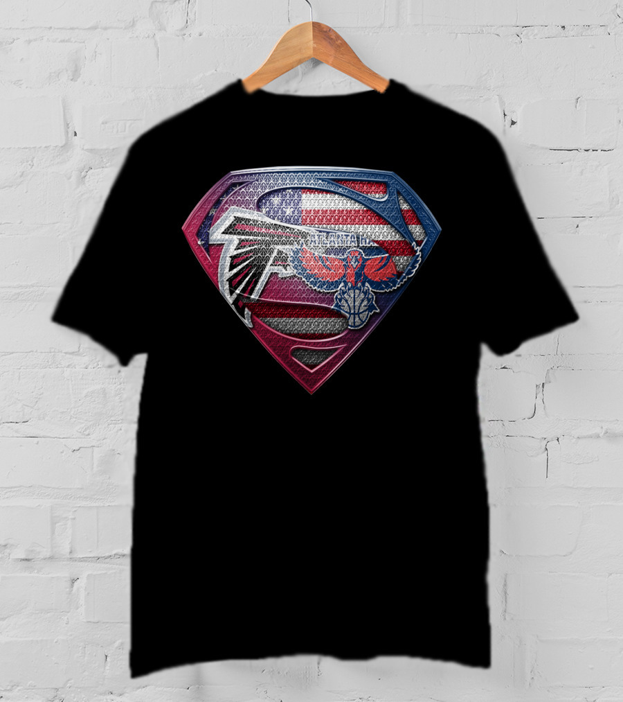 Atlanta Falcons And Hawks American Flag Superman Logo Sspus060 T-Shirt
