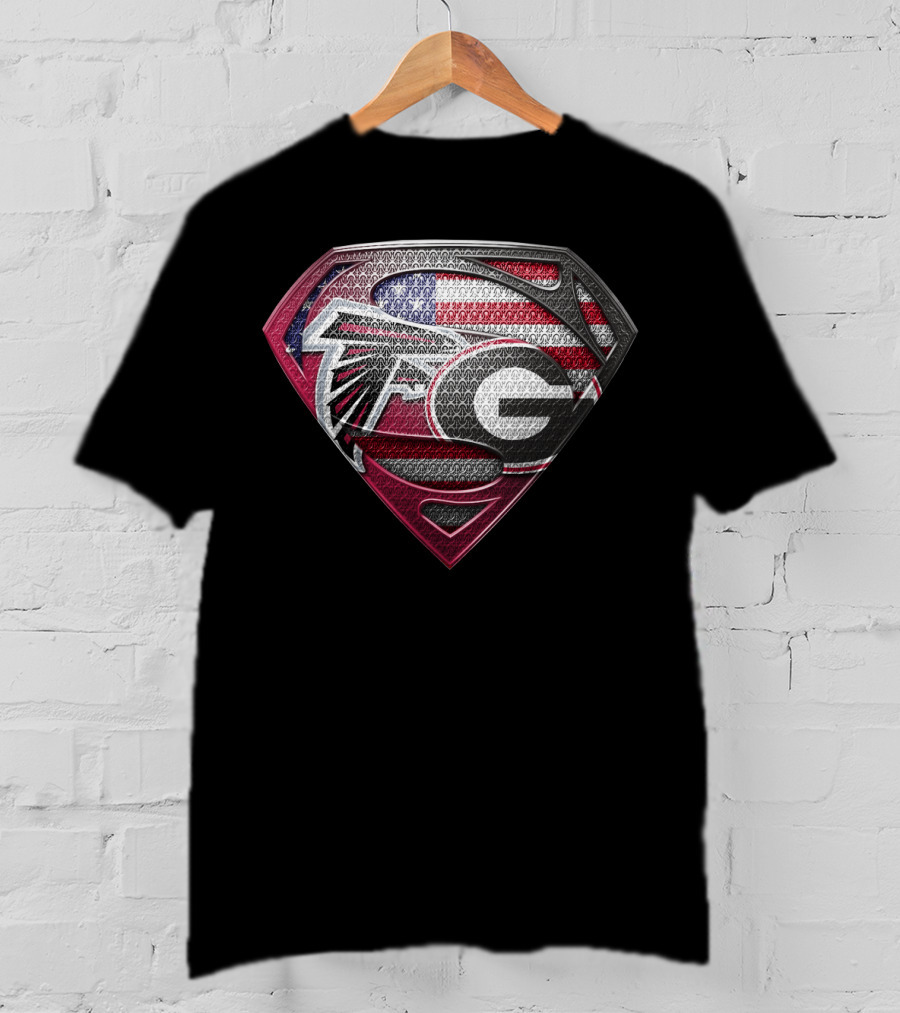 Atlanta Falcons Georgia Bulldogs Superman American Flag T-Shirt