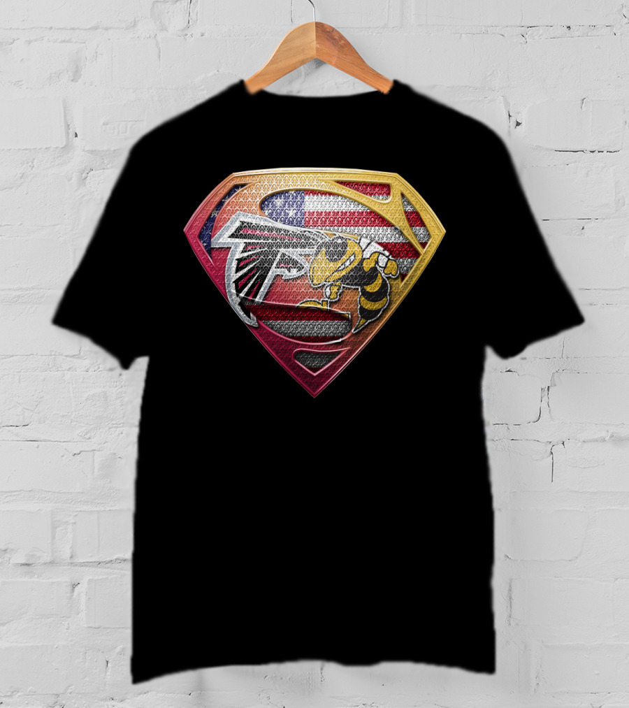 Superman American Flag Atlanta Falcons Georgia Tech Yellow Jackets Shield T-Shirt