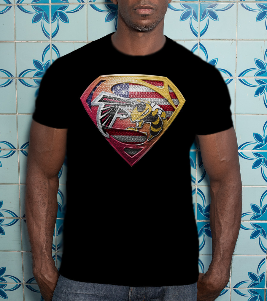 Superman American Flag Atlanta Falcons Georgia Tech Yellow Jackets Shield T-Shirt