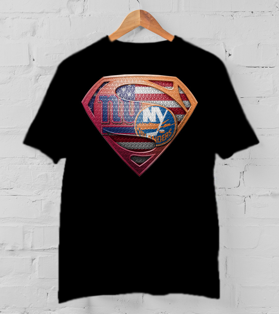 Ny Giants Ny Islanders American Flag Superman Shield Sspus063 T-Shirt