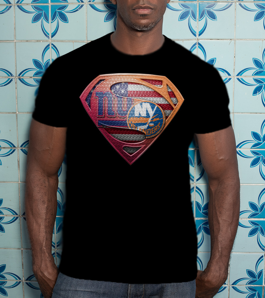 Ny Giants Ny Islanders American Flag Superman Shield Sspus063 T-Shirt