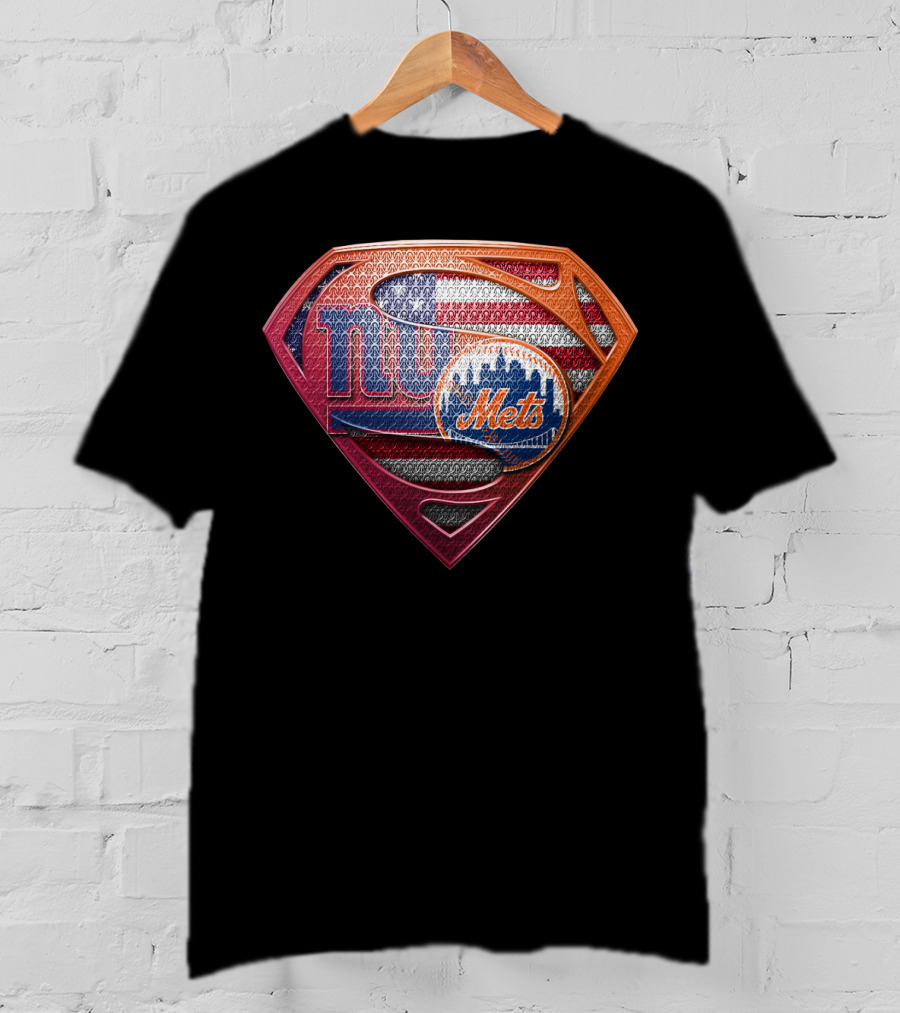New York Giants Mets Superman Logo American Flag T-Shirt