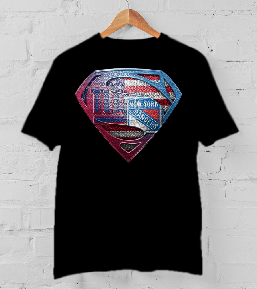 Ny Giants New York Rangers American Flag Superman Shield T-Shirt