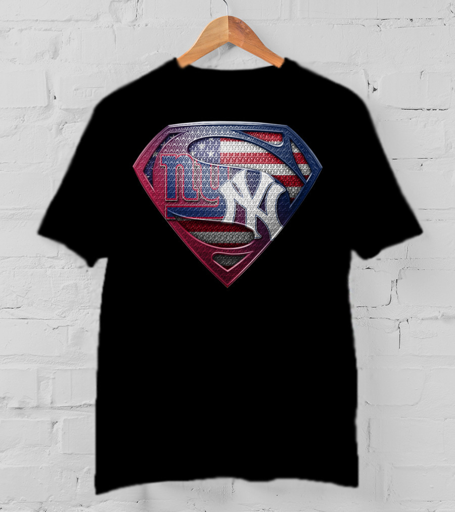 New York Giants Yankees American Flag Superman Logo Fusion T-Shirt